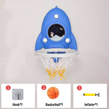 Adjustable red and blue mini basketball hoop, a durable sports toy for indoor and outdoor children's play.
