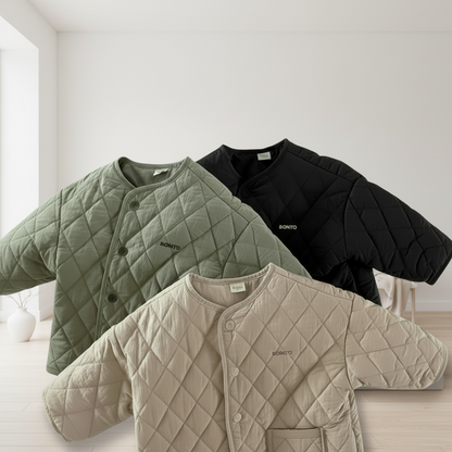 Red checkered quilted jacket for kids with snap buttons, cozy fall fashion outerwear for toddlers