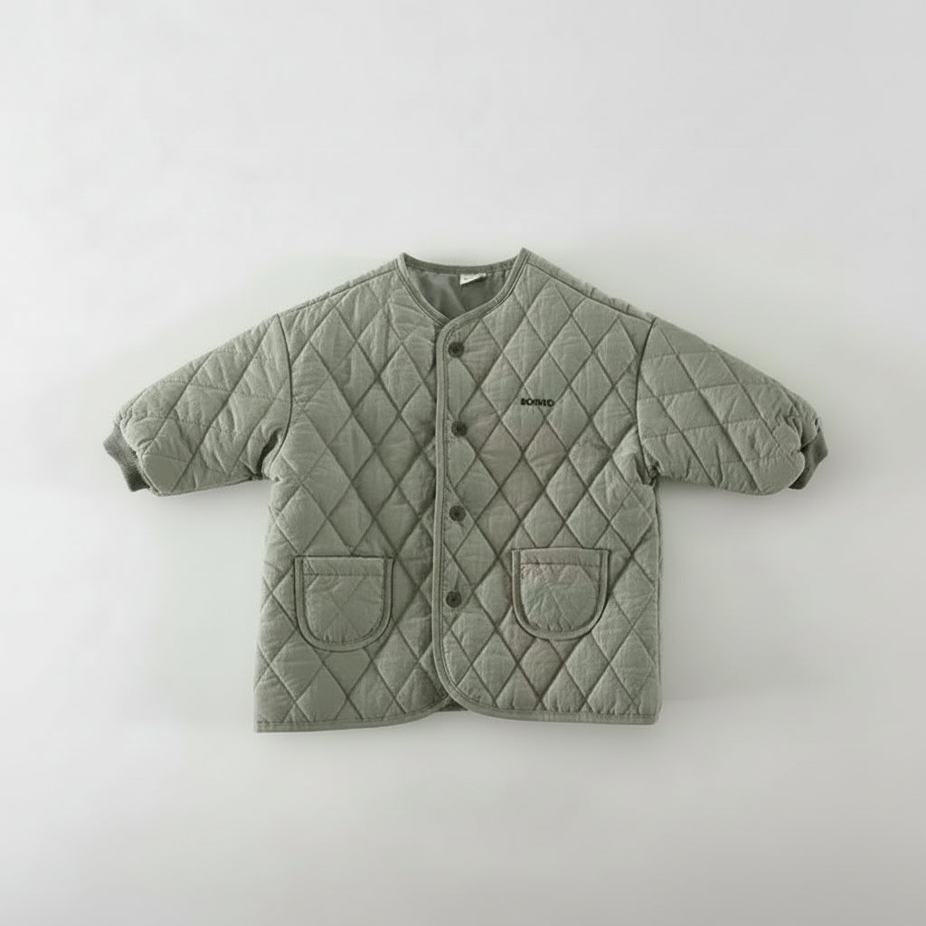 Quilted pink jacket for baby girls with convenient snap buttons, soft and warm winter coat