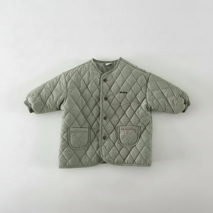 Quilted pink jacket for baby girls with convenient snap buttons, soft and warm winter coat