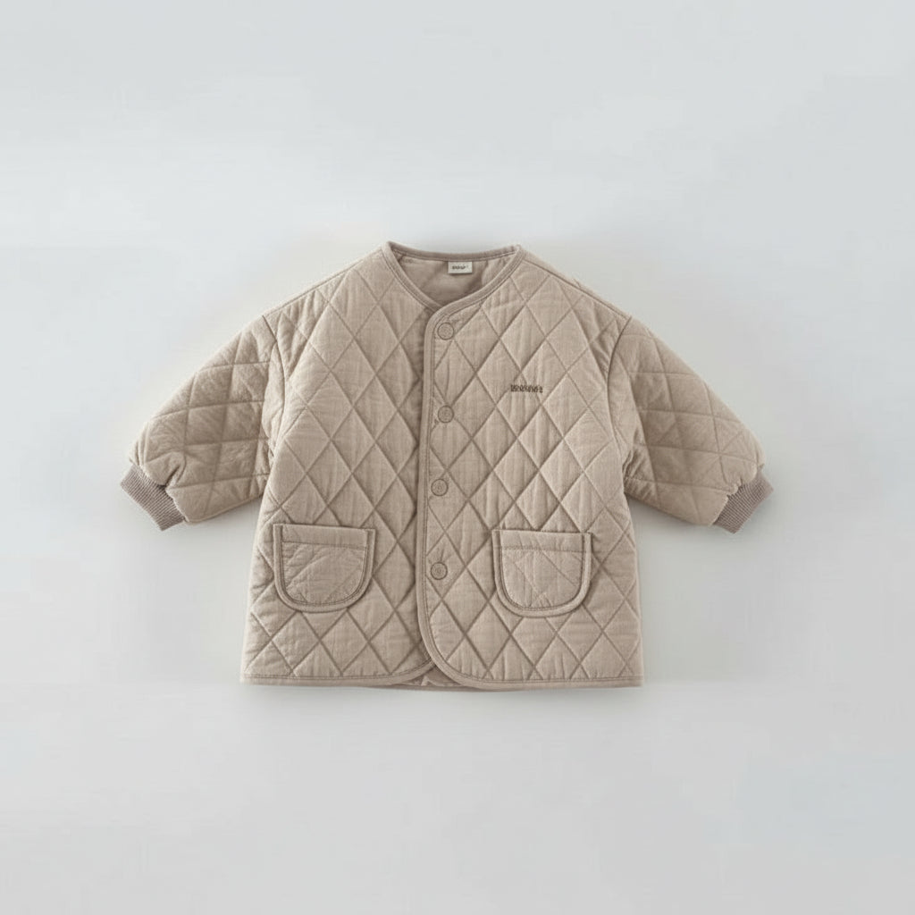 Warm quilted jacket with snap buttons, a comfortable and practical choice for toddlers' outerwear