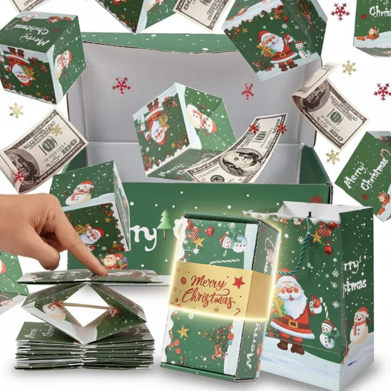 Red Christmas pop-up surprise gift box with festive holiday decoration for money gifts