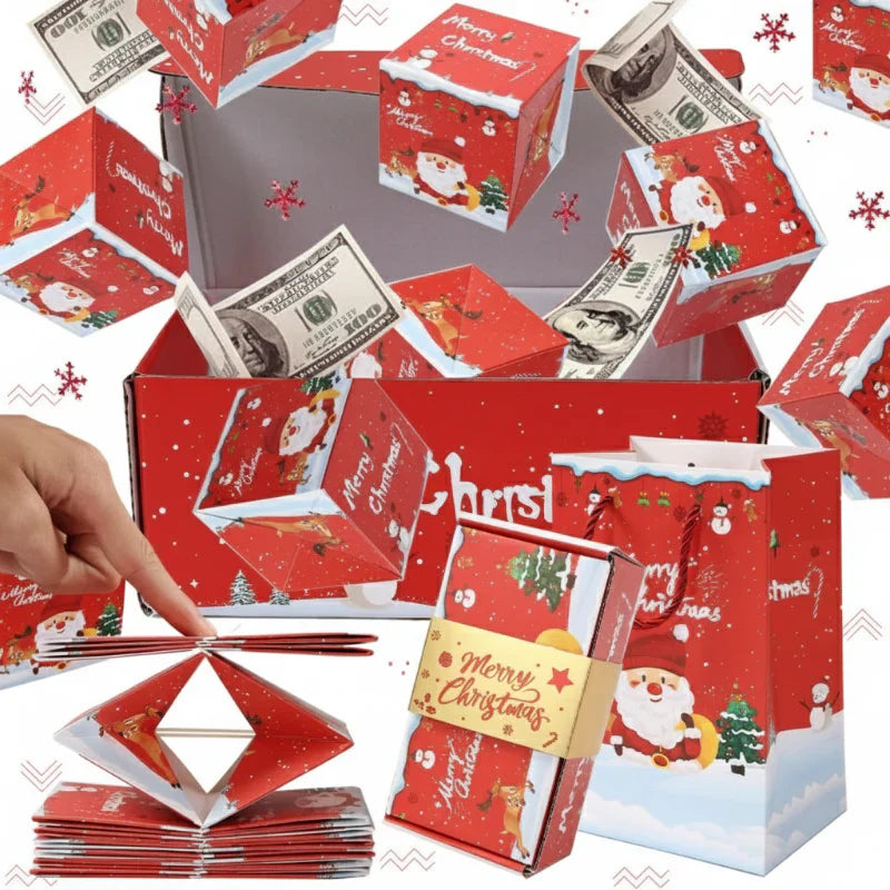 Detailed view of a Christmas pop-up gift box, perfect festive decoration for holiday surprises