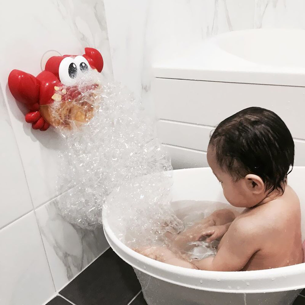 Smiling red crab automatic bubble bath toy with music, engaging educational toy for kids