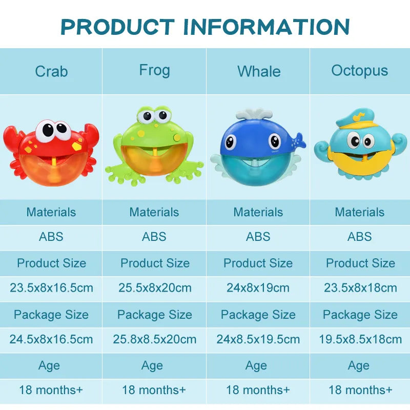 Interactive baby animal bubble bath toy encouraging sensory play for toddlers