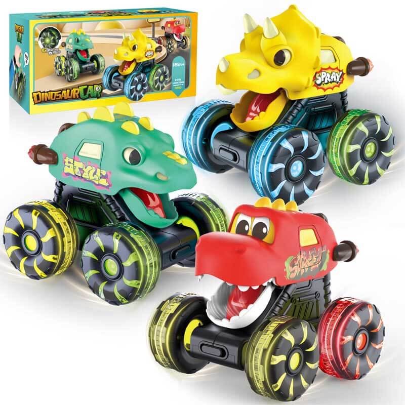 Red dinosaur monster truck toy with LED light-up wheels, perfect for toddler boys & girls