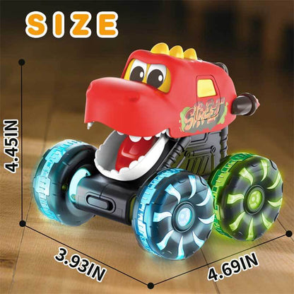 Gift box featuring a dinosaur monster truck toy with LED wheels, ideal for boys and toddlers