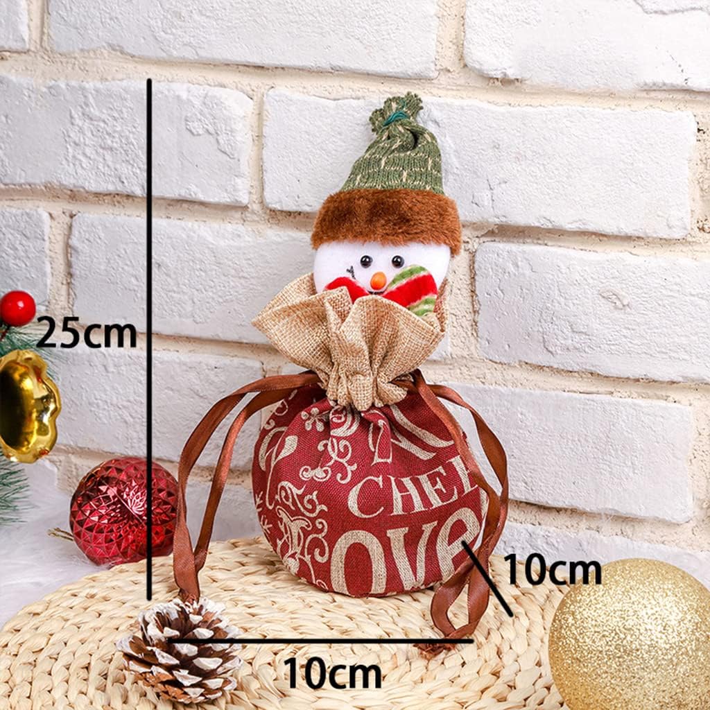 Drawstring Christmas gift bag on a festive background, perfect for reusable holiday present wrapping