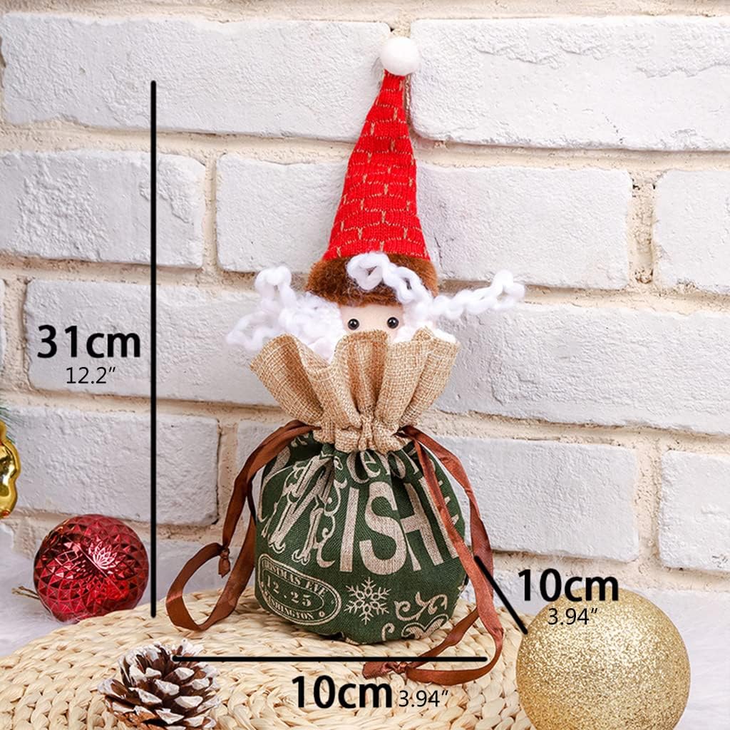 Close-up of a snowman themed Christmas drawstring gift bag, high-quality holiday candy packaging