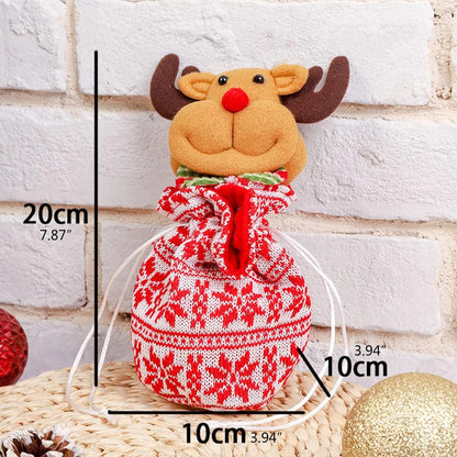 Various sizes of reusable holiday drawstring bags, perfect for Christmas gifts and festive decor