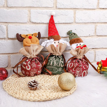 Drawstring Christmas gift bag with a Santa Claus design, excellent for seasonal gift giving and decor