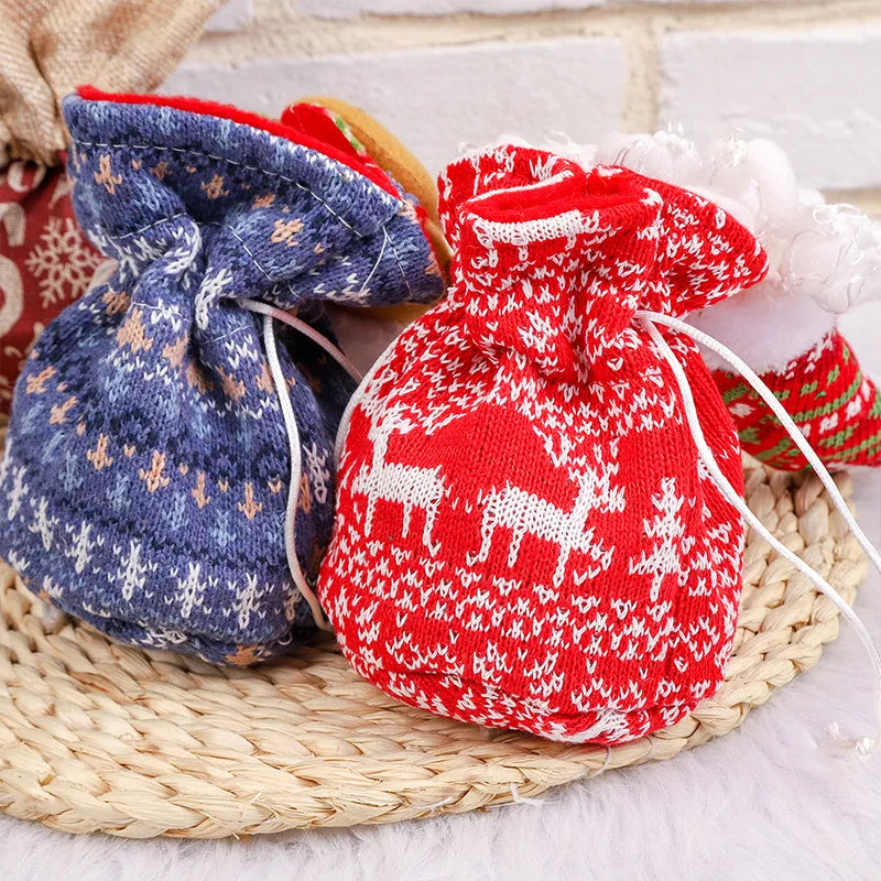 Christmas drawstring gift bag featuring a charming reindeer, reusable holiday wrapping for presents