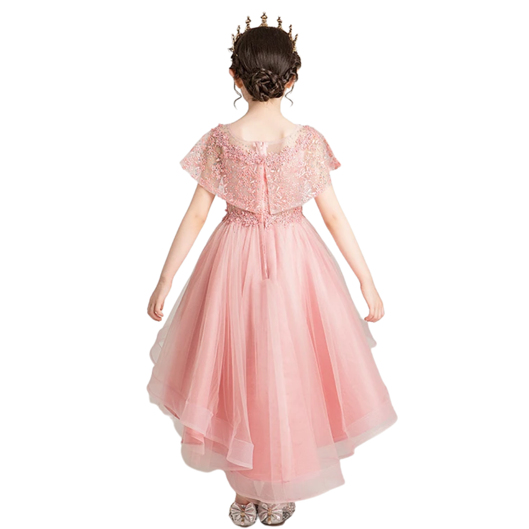 Champagne beaded tulle flower princess dress, a beautiful choice for young bridal party