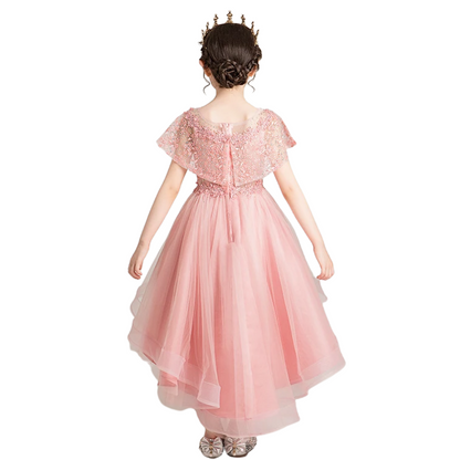 Champagne beaded tulle flower princess dress, a beautiful choice for young bridal party