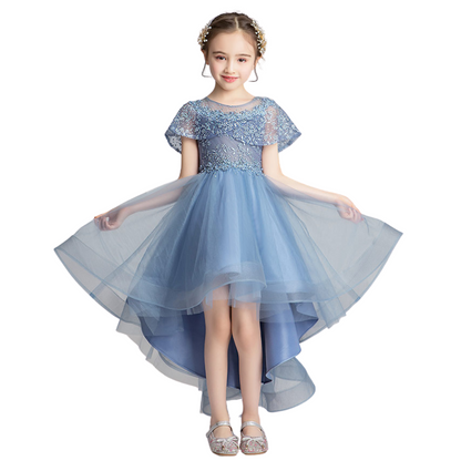 Detail of flower girl dress: shimmering beads on bodice and soft tulle fabric