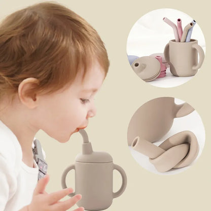 Pink kids' foldable silicone drinking cup, portable & leakproof, a baby sippy cup alternative