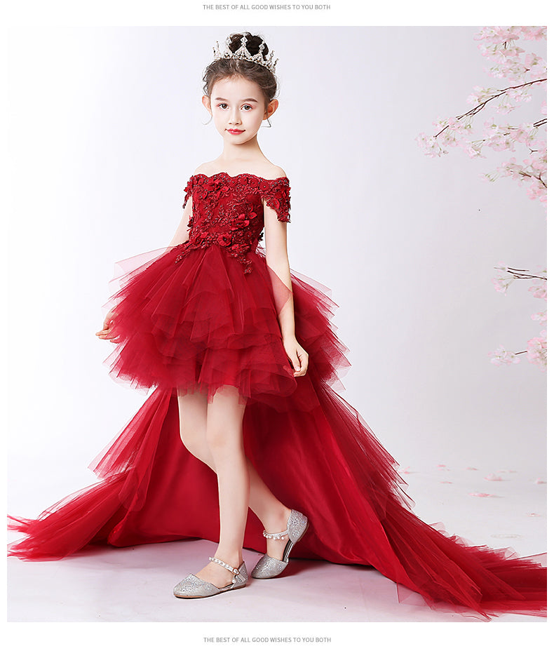 Back view of a Girls' Trailing Flower Princess Tutu Dress showing its elegant full skirt.