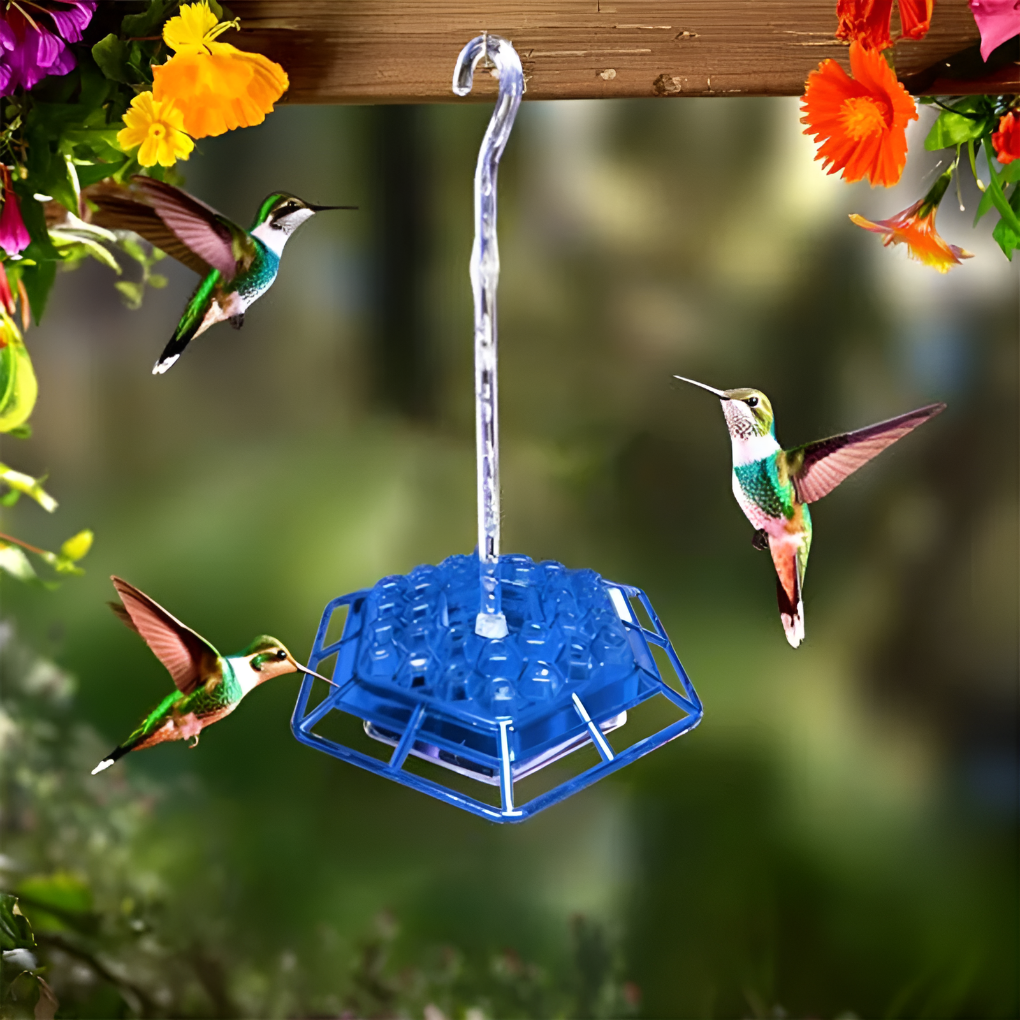 Durable hummingbird feeder for outdoor living. Features built-in ant moat & bee guard for backyard birds.