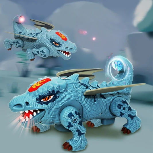Red interactive stunt dragon toy with lights and sounds, perfect for active imaginative play by kids.