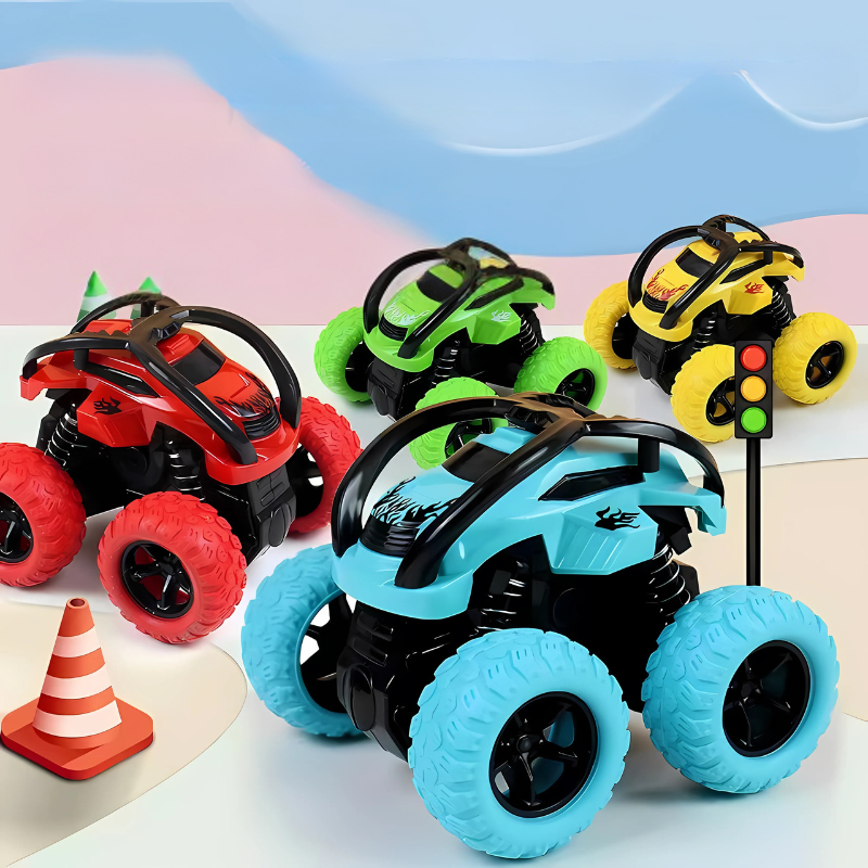 Red kids' 360 spinning push & go monster truck toy for toddlers, durable off-road vehicle