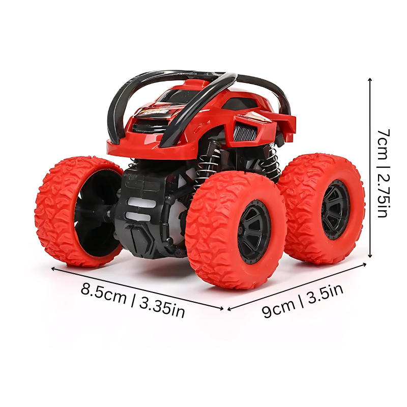 Blue push and go monster truck toy, spinning 360 degrees for active toddler play, battery-free