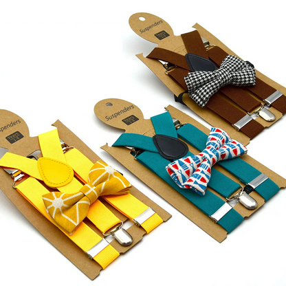 Red kids' adjustable bow tie & suspenders set for formalwear or party, comfortable & stylish