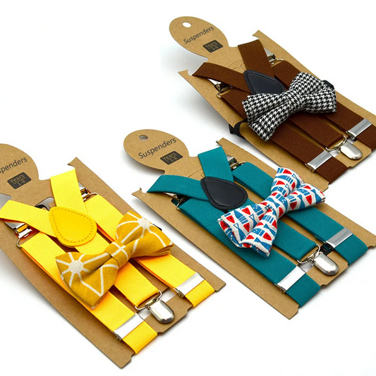 Red kids' adjustable bow tie & suspenders set for formalwear or party, comfortable & stylish