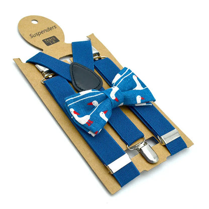 Gray boys' or girls' adjustable bow tie & suspenders set, versatile for many occasions