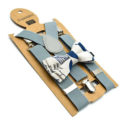 Navy blue classic kids' bow tie & suspenders set, essential for boys' formalwear & events