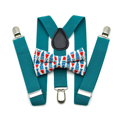 Bright multi-color kids' adjustable bow tie & suspenders set, fun & playful children's accessory