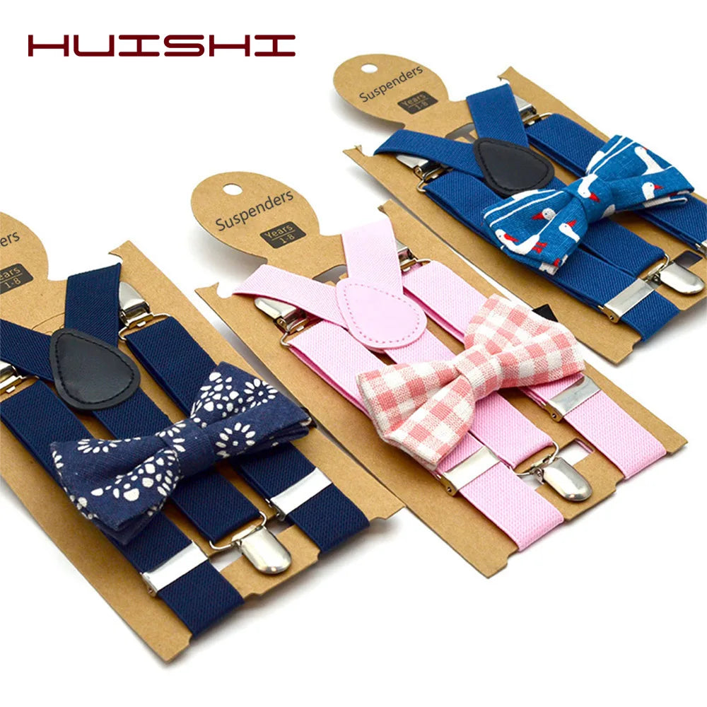 Green adjustable kids' suspenders and matching bow tie set, a colorful accessory for children