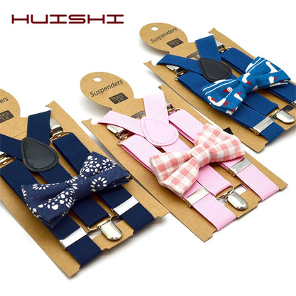 Green adjustable kids' suspenders and matching bow tie set, a colorful accessory for children