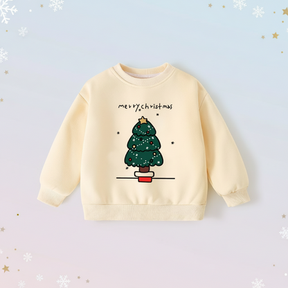 Cozy red cotton blend Christmas sweater for kids, featuring a vibrant embroidered tree, winter clothing.