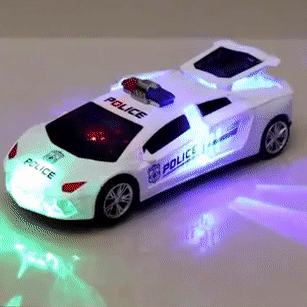 Yellow toy supercar for kids, with dazzling flashing lights and dynamic moving action