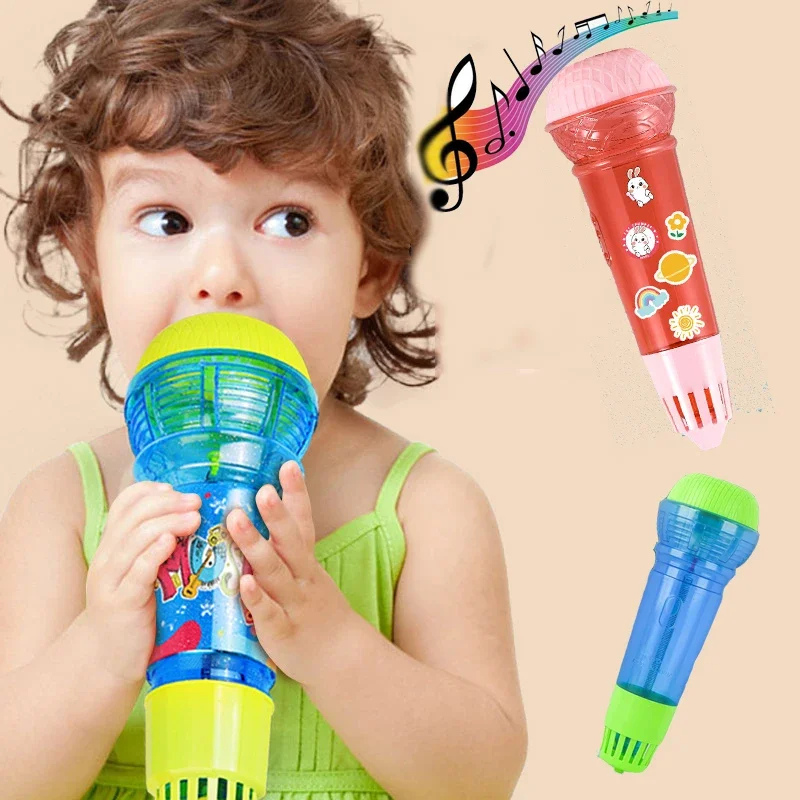 Red kids' musical echo microphone toy for interactive creative play, encouraging sing-alongs.