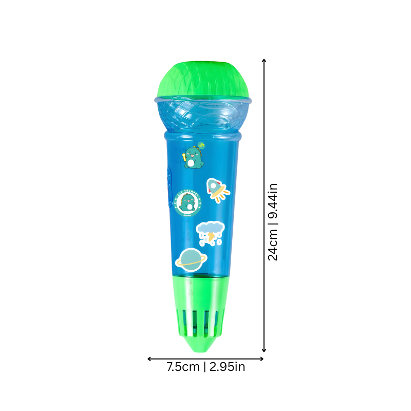 Blue echo microphone toy for children, enhancing musical play and toddler entertainment.