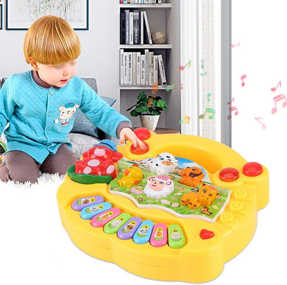 Musical toy for kids featuring animal sounds and bright red and yellow colors.