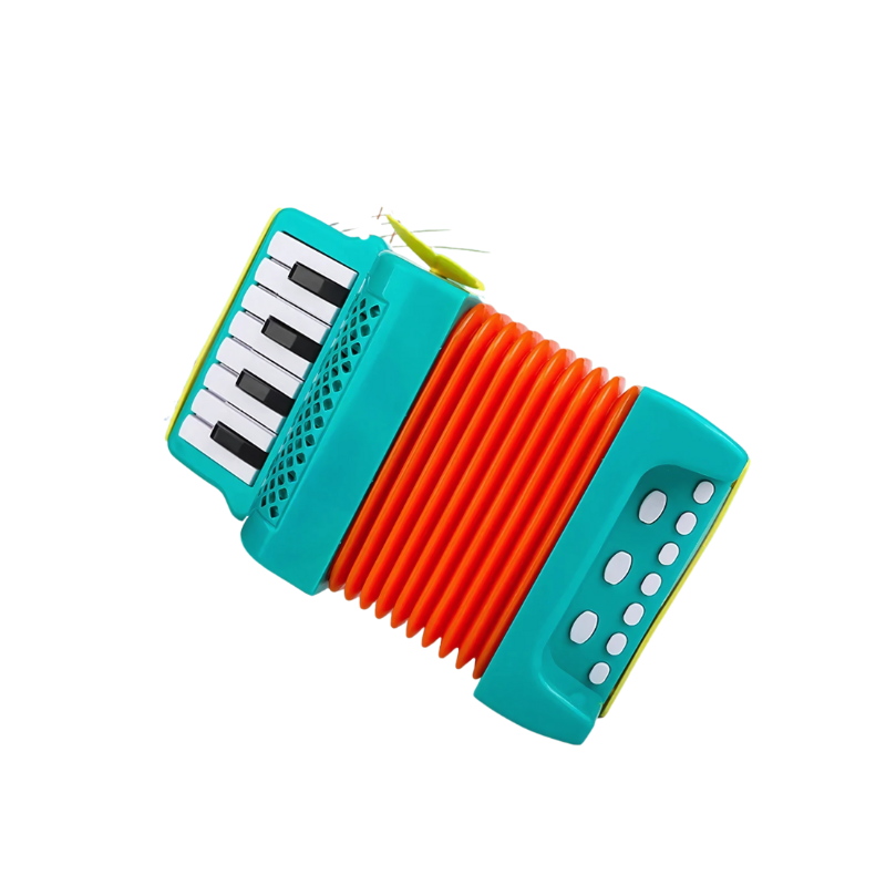 Portable mini accordion toy in blue, designed for kids and toddlers, an engaging educational music instrument.