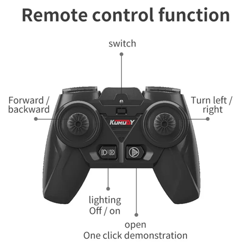 Remote control tractor toy for kids, featuring bright LED headlights and durable design.