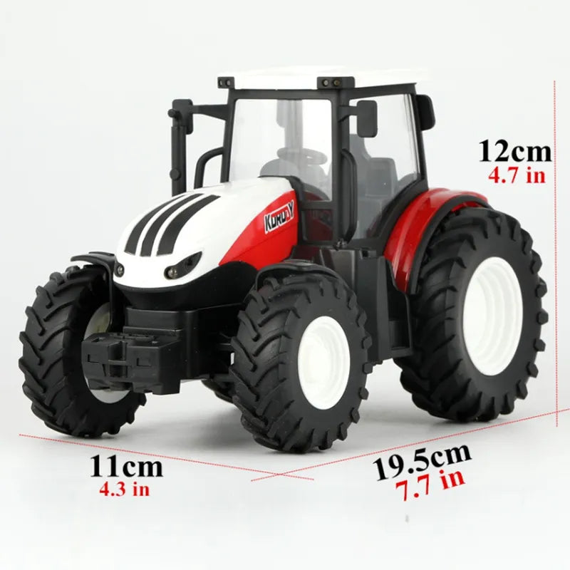 Interactive RC farm tractor, a fun play vehicle gift with working LED lights for children.