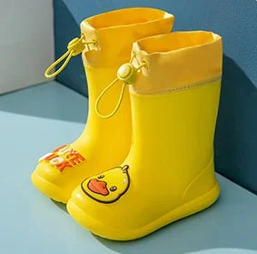 Black children's waterproof rain boots, lightweight EVA construction, excellent for outdoor gear