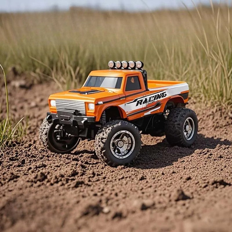 Red mini high-speed RC race truck, a rechargeable remote control toy for unisex fun
