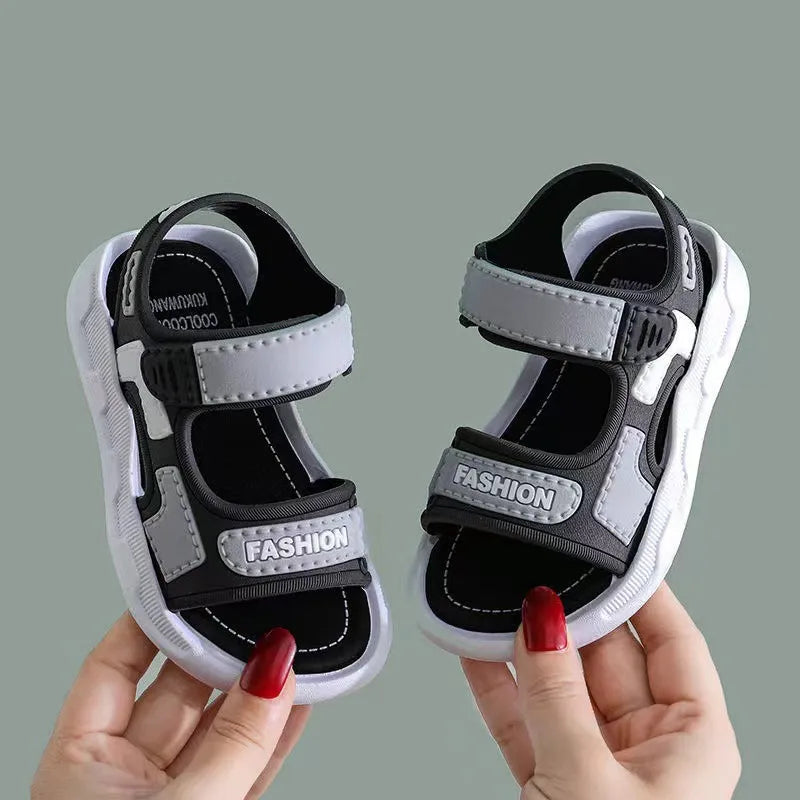 Blue children's lightweight & quick-dry beach sandals, unisex design with hook and loop.