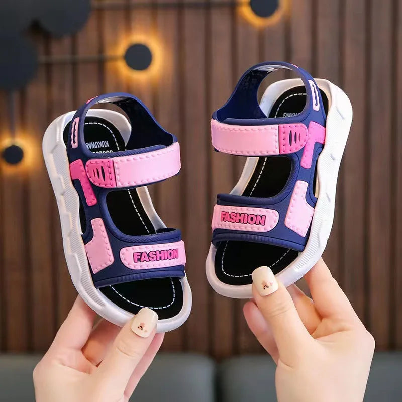 Pair of yellow non-slip toddler sandals, perfect for beach and summer, easy hook and loop.