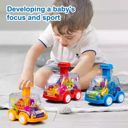 Yellow push & go friction car, durable toddler toy for active play.