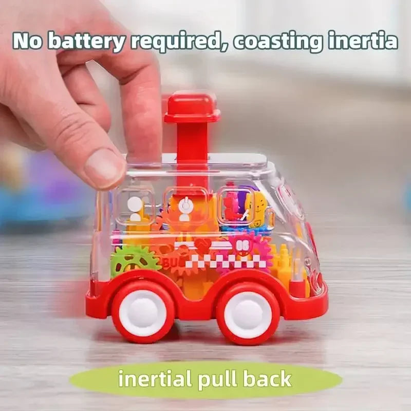Green push and go friction powered toy car, perfect for young children.