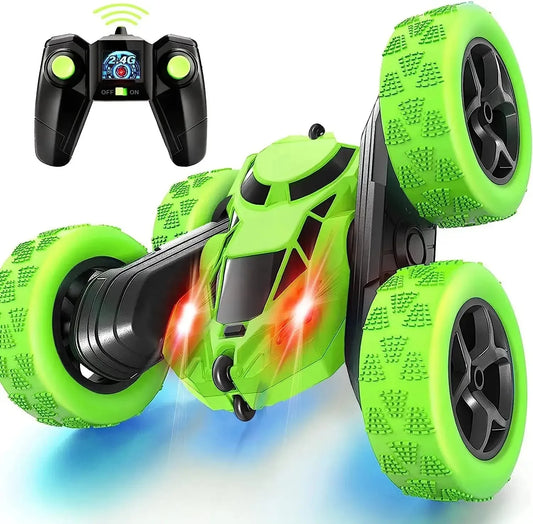 Red RC stunt car for kids, 360 degree flips, off-road remote control toy