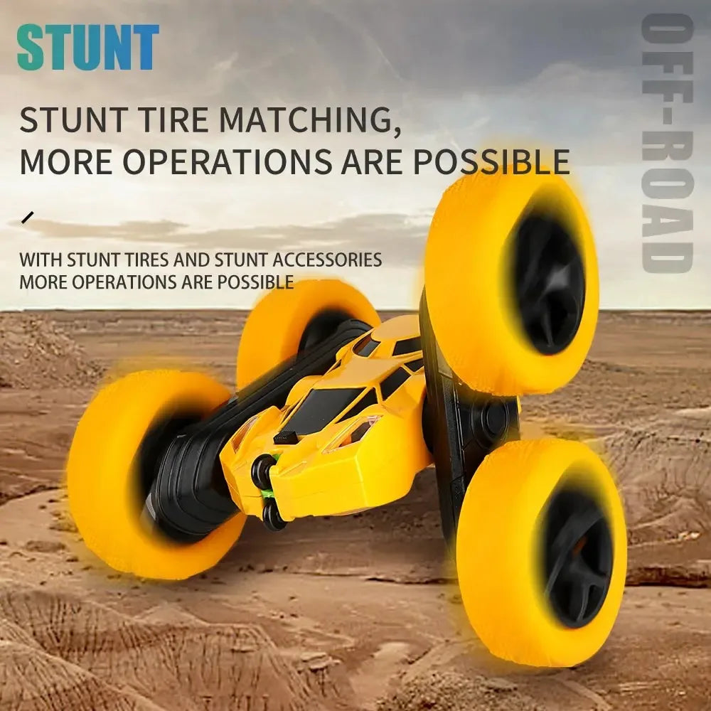 Green RC stunt car, durable design for all-terrain play, children's toy car