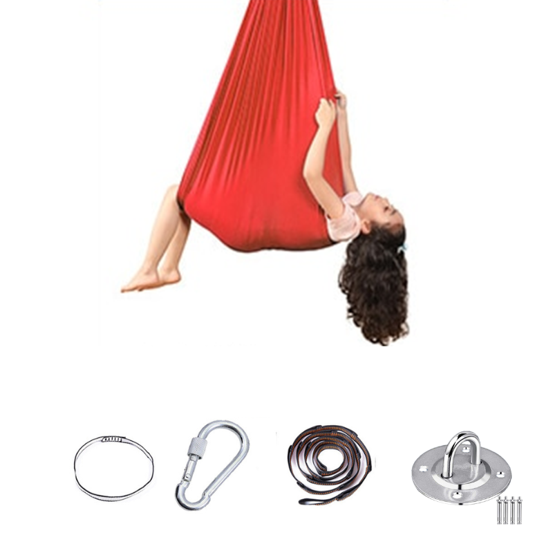 Kids' grey sensory swing pod hammock, great for indoor play and calming sensory input.