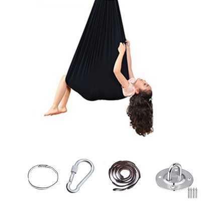 Purple sensory swing pod hammock, designed for children's relaxation, play, and sensory relief.